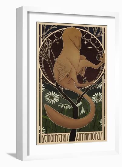 Deinonychus Antirrhopus Reconstructed in Art Nouveau Style-Stocktrek Images-Framed Art Print