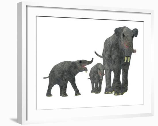 Deinotherium with Offspring-Stocktrek Images-Framed Art Print