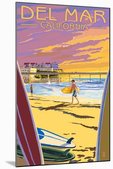 Del Mar, California - Beach and Pier-Lantern Press-Mounted Art Print