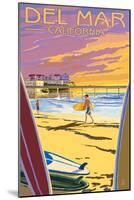 Del Mar, California - Beach and Pier-Lantern Press-Mounted Art Print