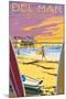 Del Mar, California - Beach and Pier-Lantern Press-Mounted Art Print