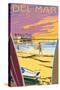 Del Mar, California - Beach and Pier-Lantern Press-Stretched Canvas