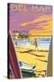 Del Mar, California - Beach Surfers and Pier-Lantern Press-Stretched Canvas