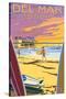 Del Mar, California - Beach Surfers and Pier-Lantern Press-Stretched Canvas