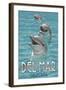 Del Mar, California - Dolphins-Lantern Press-Framed Art Print