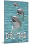 Del Mar, California - Dolphins-Lantern Press-Mounted Art Print