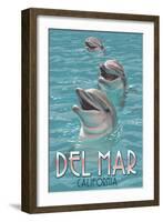 Del Mar, California - Dolphins-Lantern Press-Framed Art Print