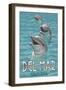 Del Mar, California - Dolphins-Lantern Press-Framed Art Print