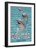 Del Mar, California - Dolphins-Lantern Press-Framed Art Print