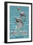 Del Mar, California - Dolphins-Lantern Press-Framed Art Print