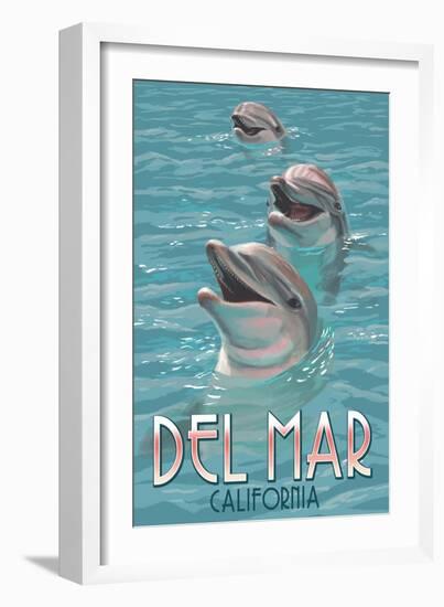 Del Mar, California - Dolphins-Lantern Press-Framed Art Print