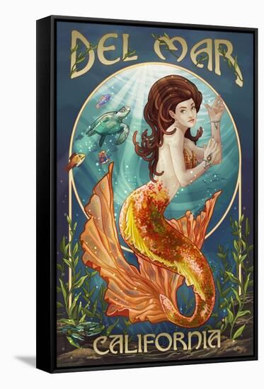 Del Mar, California - Mermaid-Lantern Press-Framed Stretched Canvas