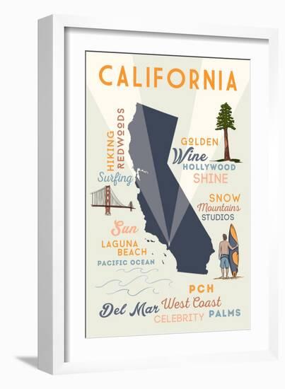 Del Mar, California - Typography and Icons-Lantern Press-Framed Art Print