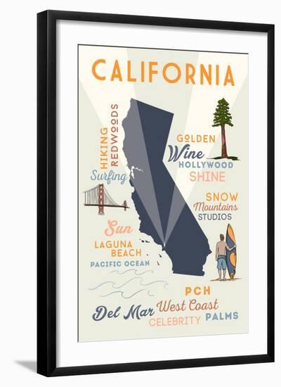 Del Mar, California - Typography and Icons-Lantern Press-Framed Art Print