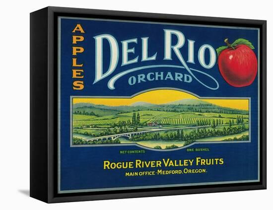 Del Rio Apple Crate Label - Medford, OR-Lantern Press-Framed Stretched Canvas