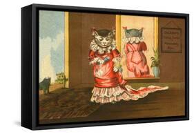 Deland's Baking Powder Trade Card of a Cat in a Red Dress-null-Framed Stretched Canvas