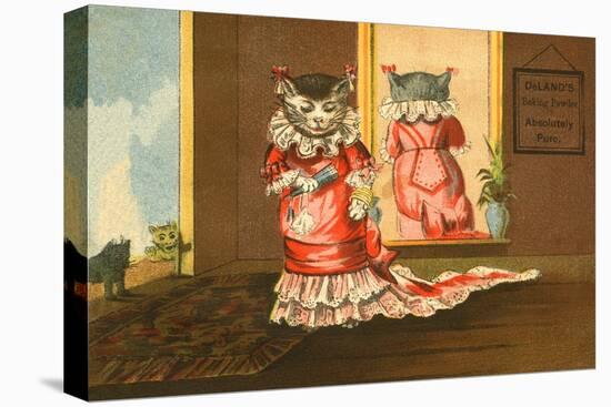 Deland's Baking Powder Trade Card of a Cat in a Red Dress-null-Stretched Canvas