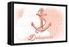 Delaware - Anchor - Coral - Coastal Icon-Lantern Press-Framed Stretched Canvas