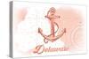 Delaware - Anchor - Coral - Coastal Icon-Lantern Press-Stretched Canvas