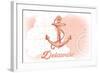 Delaware - Anchor - Coral - Coastal Icon-Lantern Press-Framed Art Print