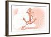 Delaware - Anchor - Coral - Coastal Icon-Lantern Press-Framed Art Print