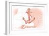 Delaware - Anchor - Coral - Coastal Icon-Lantern Press-Framed Art Print