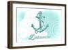 Delaware - Anchor - Teal - Coastal Icon-Lantern Press-Framed Art Print