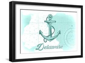 Delaware - Anchor - Teal - Coastal Icon-Lantern Press-Framed Art Print