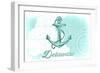 Delaware - Anchor - Teal - Coastal Icon-Lantern Press-Framed Art Print