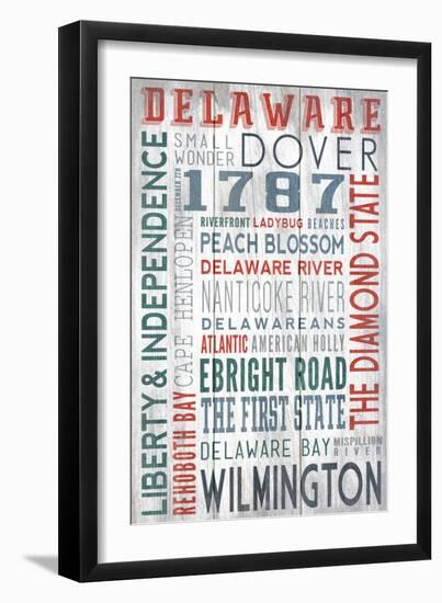 Delaware - Barnwood Typography-Lantern Press-Framed Art Print