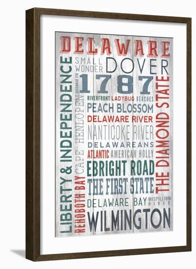 Delaware - Barnwood Typography-Lantern Press-Framed Art Print