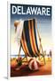 Delaware - Beach Chair and Ball-Lantern Press-Framed Art Print