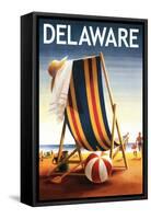 Delaware - Beach Chair and Ball-Lantern Press-Framed Stretched Canvas