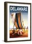 Delaware - Beach Chair and Ball-Lantern Press-Framed Art Print