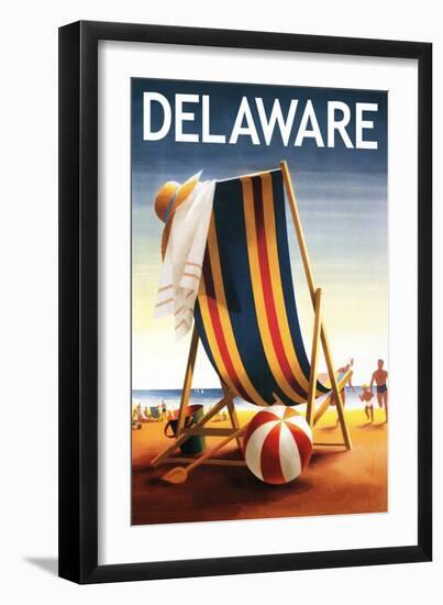 Delaware - Beach Chair and Ball-Lantern Press-Framed Art Print