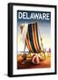 Delaware - Beach Chair and Ball-Lantern Press-Framed Art Print