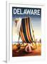 Delaware - Beach Chair and Ball-Lantern Press-Framed Art Print