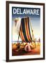 Delaware - Beach Chair and Ball-Lantern Press-Framed Art Print