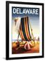 Delaware - Beach Chair and Ball-Lantern Press-Framed Art Print