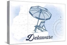 Delaware - Beach Chair and Umbrella - Blue - Coastal Icon-Lantern Press-Stretched Canvas