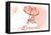 Delaware - Beach Chair and Umbrella - Coral - Coastal Icon-Lantern Press-Framed Stretched Canvas