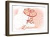 Delaware - Beach Chair and Umbrella - Coral - Coastal Icon-Lantern Press-Framed Art Print