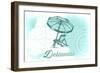 Delaware - Beach Chair and Umbrella - Teal - Coastal Icon-Lantern Press-Framed Art Print
