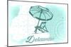 Delaware - Beach Chair and Umbrella - Teal - Coastal Icon-Lantern Press-Mounted Art Print