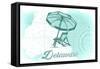 Delaware - Beach Chair and Umbrella - Teal - Coastal Icon-Lantern Press-Framed Stretched Canvas