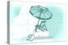 Delaware - Beach Chair and Umbrella - Teal - Coastal Icon-Lantern Press-Stretched Canvas