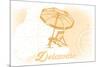 Delaware - Beach Chair and Umbrella - Yellow - Coastal Icon-Lantern Press-Mounted Art Print