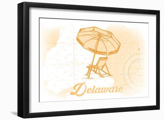 Delaware - Beach Chair and Umbrella - Yellow - Coastal Icon-Lantern Press-Framed Art Print