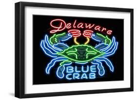 Delaware - Blue Crab Neon Sign-Lantern Press-Framed Art Print