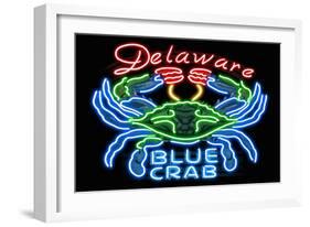 Delaware - Blue Crab Neon Sign-Lantern Press-Framed Art Print